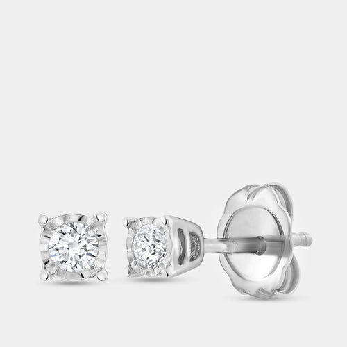 Gilded 1/10 Carat Lab-Grown Diamond Round-Shaped Solitaire Studs Set in an Illusion Plate