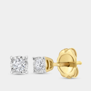 Gilded 1/10 Carat Lab-Grown Diamond Round-Shaped Solitaire Studs Set in an Illusion Plate