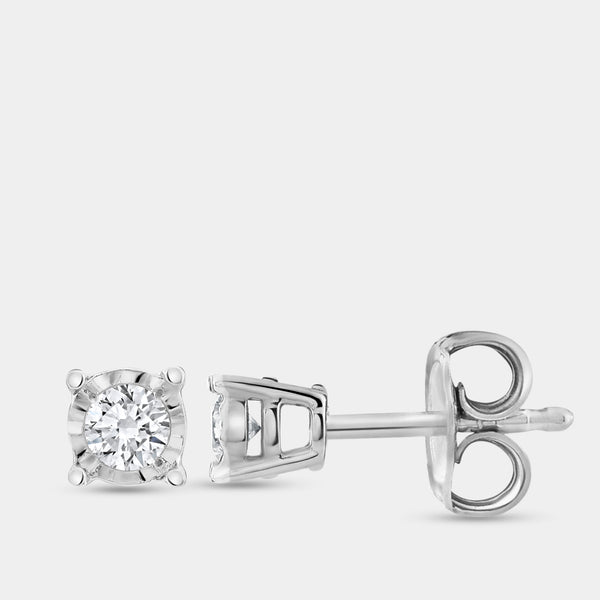 Gilded 1/10 Carat Lab-Grown Diamond Round-Shaped Solitaire Studs Set in an Illusion Plate