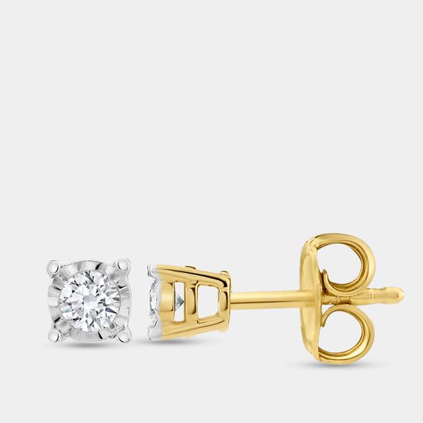 Gilded 1/10 Carat Lab-Grown Diamond Round-Shaped Solitaire Studs Set in an Illusion Plate