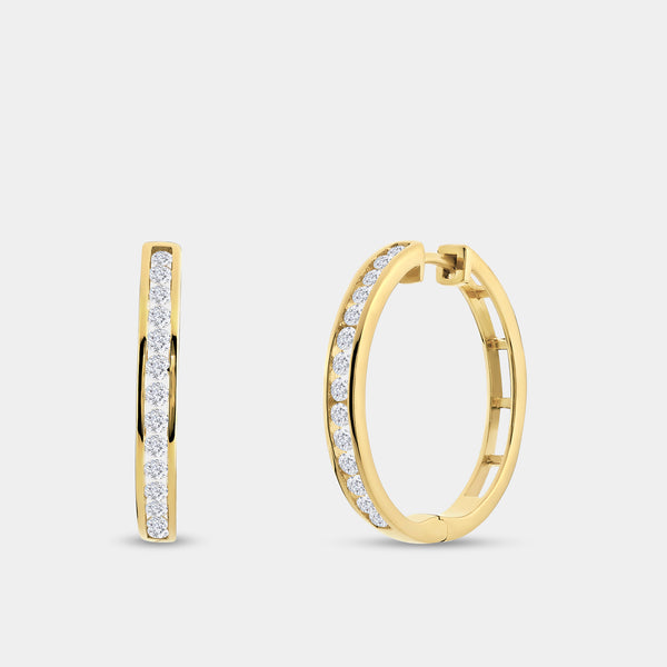 3/4 Carat Lab-Grown Diamond Round-Shaped Channel-Set Hoops — GILDED New York