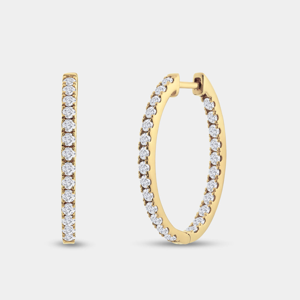 Gilded 2 Carat Lab-Grown Diamond Prong-Set Oval Inside-Out Hoops