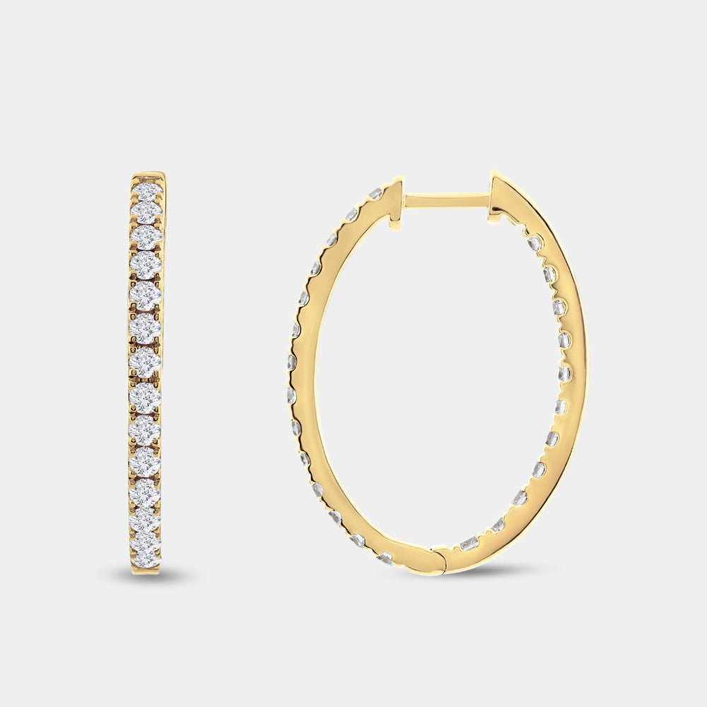 Gilded 2 Carat Lab-Grown Diamond Prong-Set Oval Inside-Out Hoops