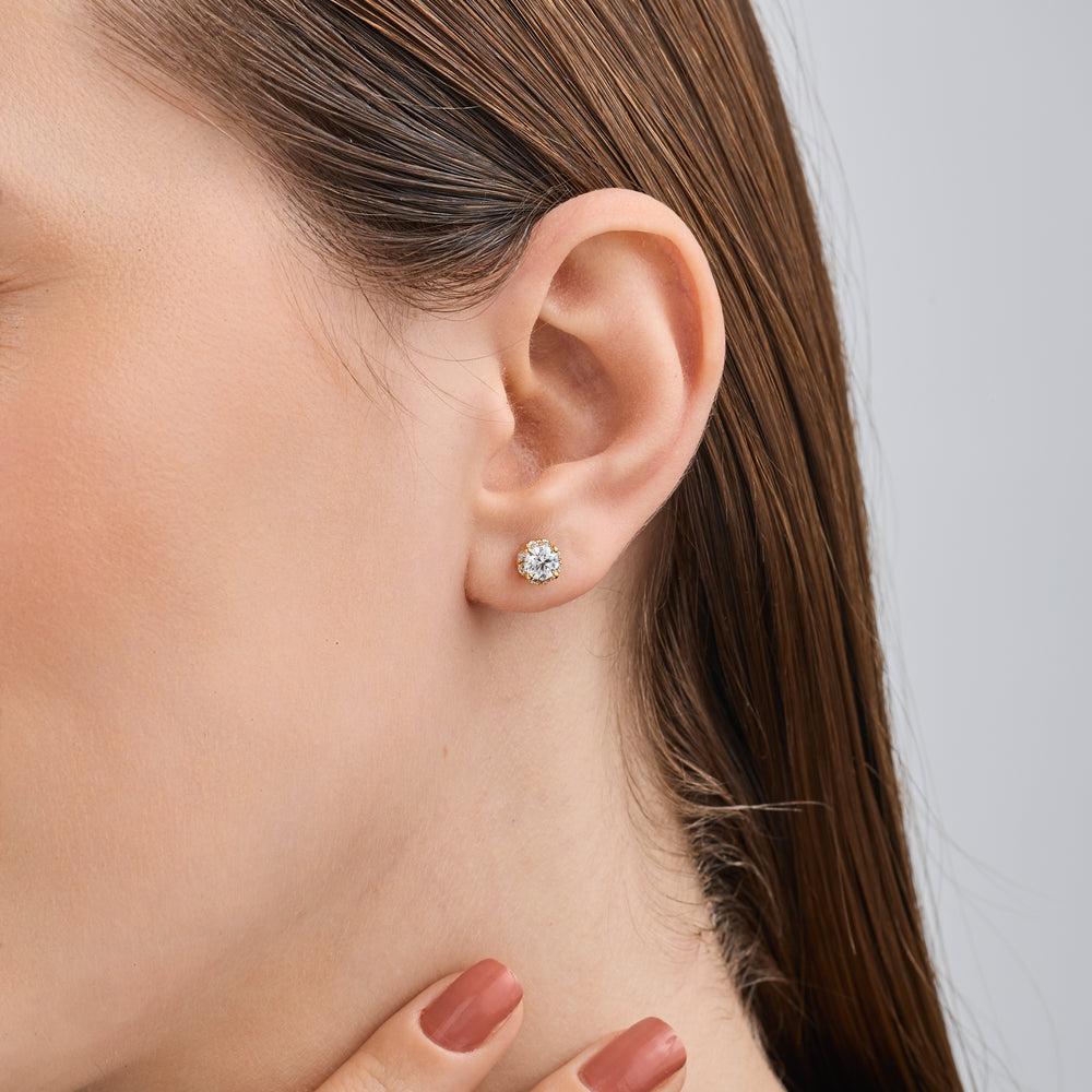 Gilded 1 Carat Lab-Grown Diamond Round-Shaped Hidden Halo Stud Plus