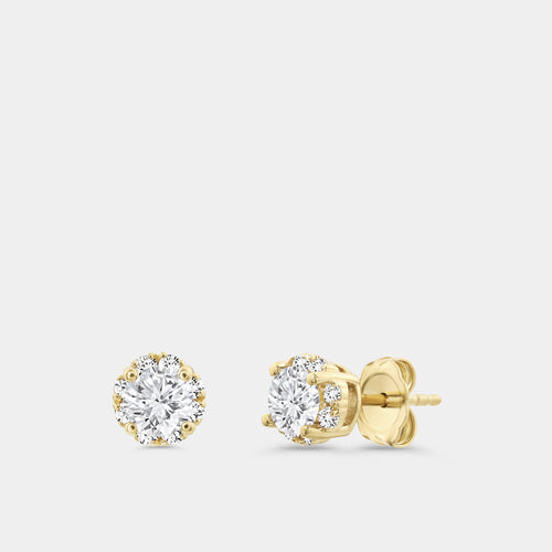 Gilded 1 Carat Lab-Grown Diamond Round-Shaped Hidden Halo Stud Plus