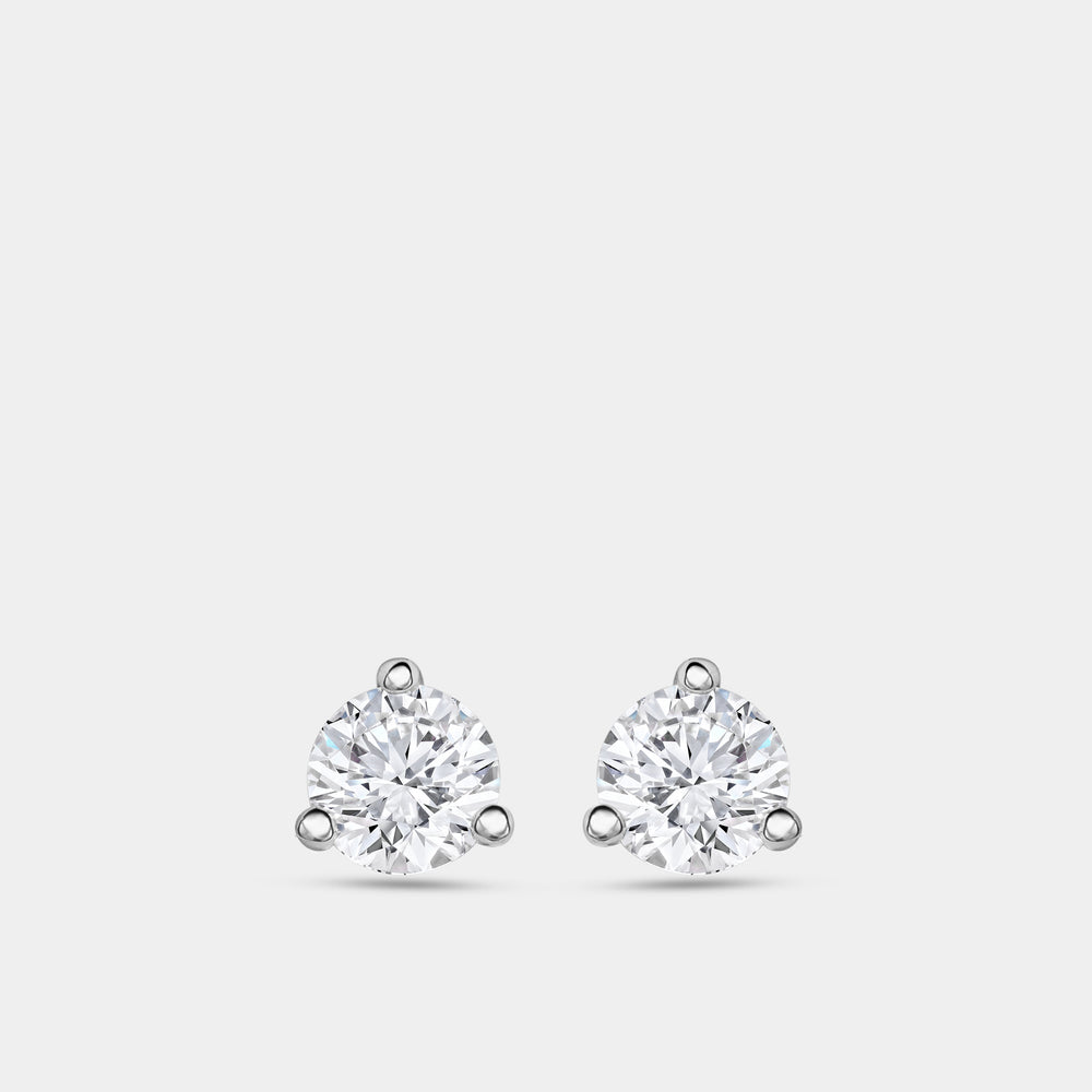 Gilded 1/4 Carat Lab-Grown Diamond Round-Shaped Three-Prong Martini Solitaire Studs