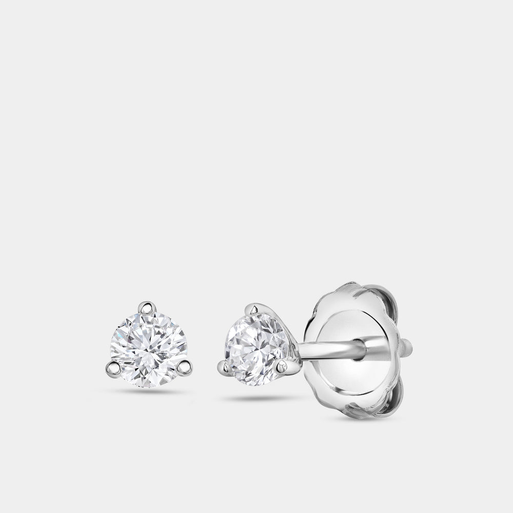 Gilded 1/4 Carat Lab-Grown Diamond Round-Shaped Three-Prong Martini Solitaire Studs