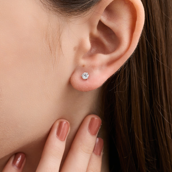 1/2 Carat Lab-Grown Diamond Round-Shaped Three-Prong Martini Solitaire Studs — GILDED New York