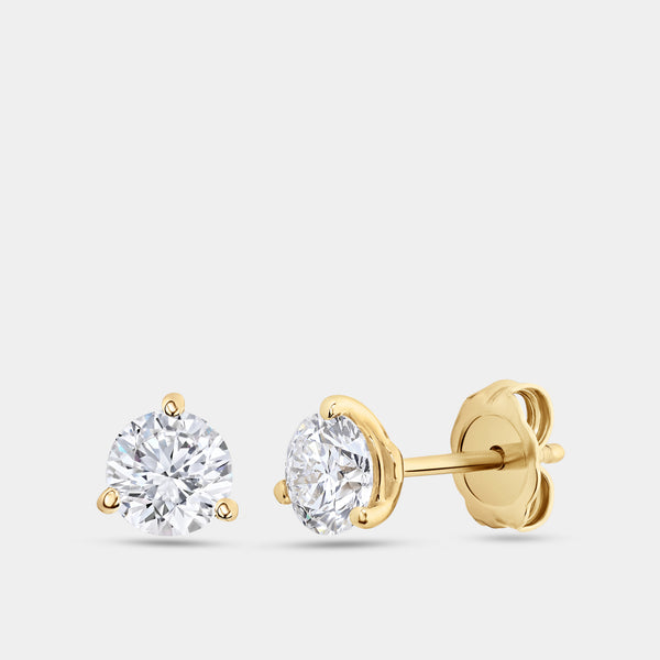 1 Carat Lab-Grown Diamond Round-Shaped Three-Prong Martini Solitaire Studs — GILDED New York