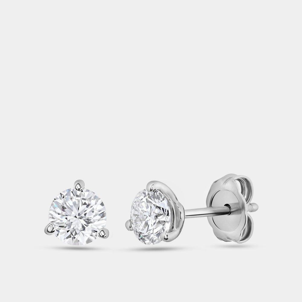Gilded 1 Carat Lab-Grown Diamond Round-Shaped Three-Prong Martini Solitaire Studs