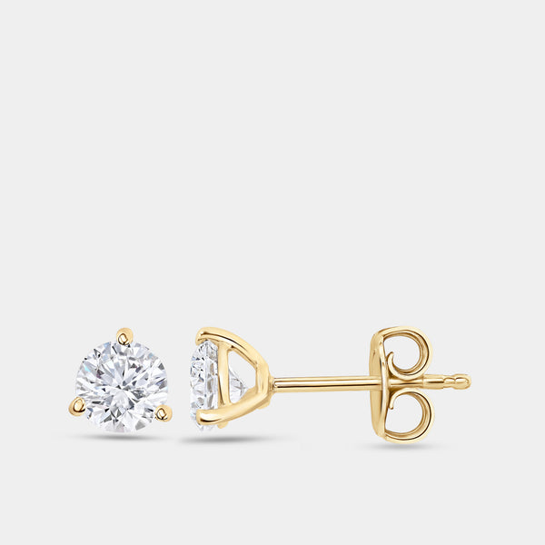 1 Carat Lab-Grown Diamond Round-Shaped Three-Prong Martini Solitaire Studs — GILDED New York