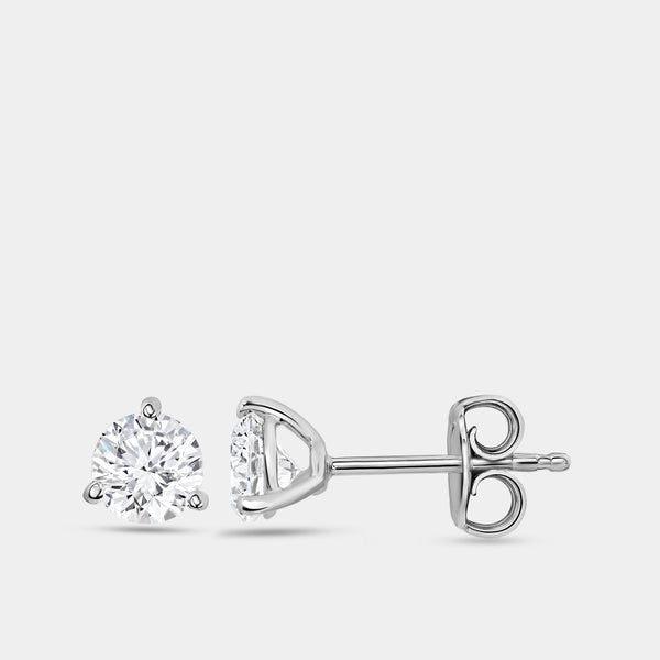 1 Carat Lab-Grown Diamond Round-Shaped Three-Prong Martini Solitaire Studs — GILDED New York