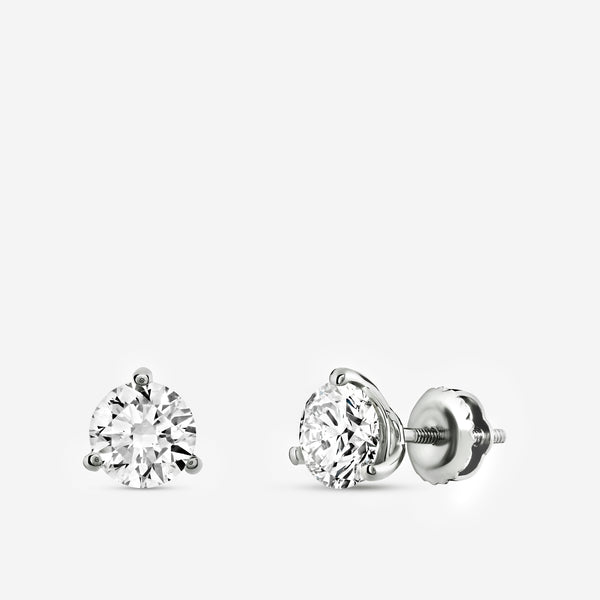 1 and 1/2 Carat Lab-Grown Diamond Round-Shaped Three-Prong Martini Solitaire Studs — GILDED New York