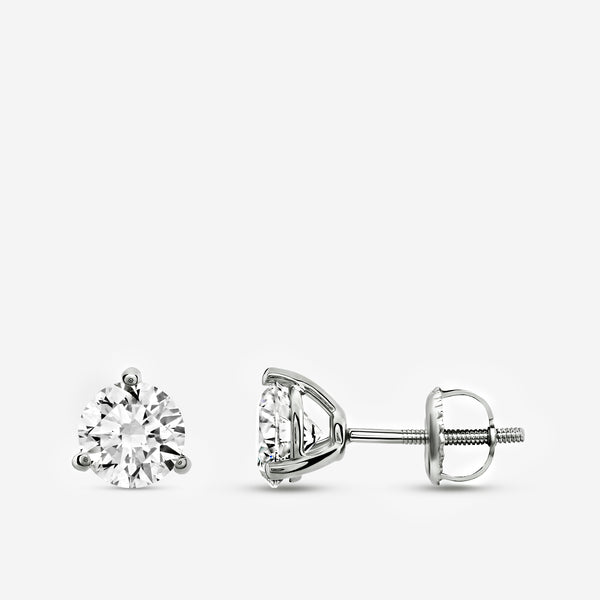 Gilded 1 and 1/2 Carat Lab-Grown Diamond Round-Shaped Three-Prong Martini Solitaire Studs