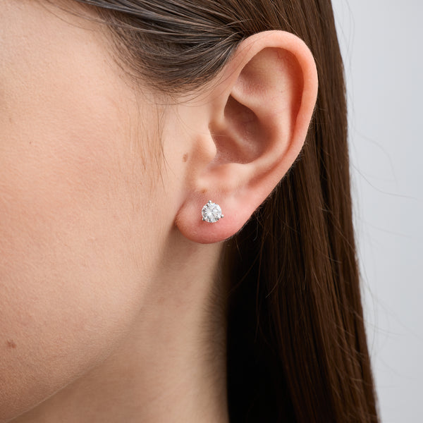 1 and 1/2 Carat Lab-Grown Diamond Round-Shaped Three-Prong Martini Solitaire Studs — GILDED New York