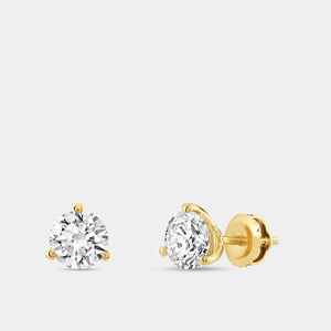 Gilded 1 and 1/2 Carat Lab-Grown Diamond Round-Shaped Three-Prong Martini Solitaire Studs