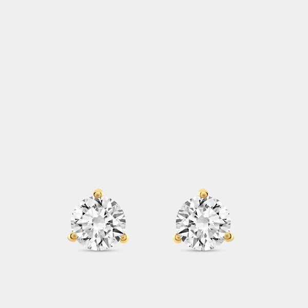 Gilded 1 and 1/2 Carat Lab-Grown Diamond Round-Shaped Three-Prong Martini Solitaire Studs