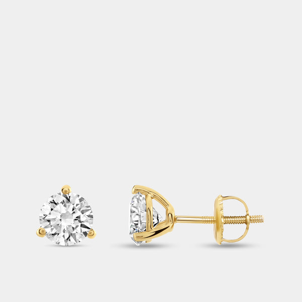 Gilded 1 and 1/2 Carat Lab-Grown Diamond Round-Shaped Three-Prong Martini Solitaire Studs