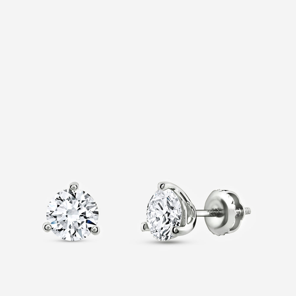 Gilded 2 Carat Lab-Grown Diamond Round-Shaped Three-Prong Martini Solitaire Studs