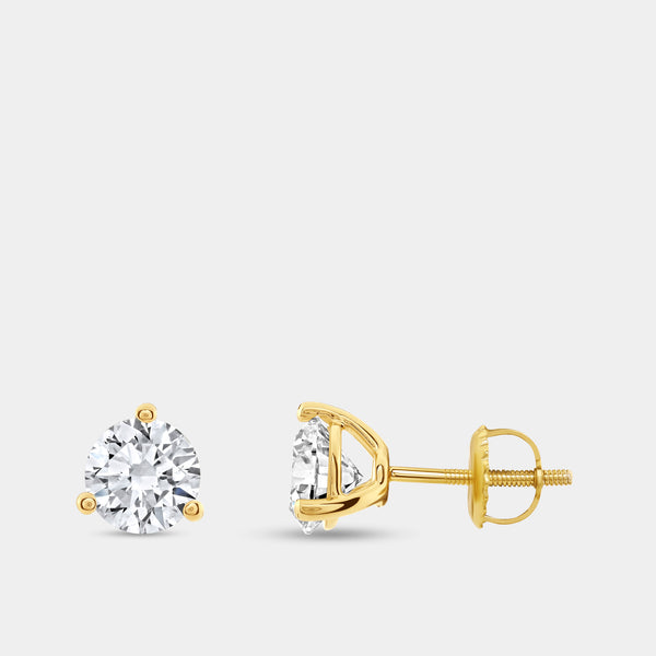 2 Carat Lab-Grown Diamond Round-Shaped Three-Prong Martini Solitaire Studs — GILDED New York
