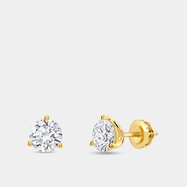 2 Carat Lab-Grown Diamond Round-Shaped Three-Prong Martini Solitaire Studs — GILDED New York