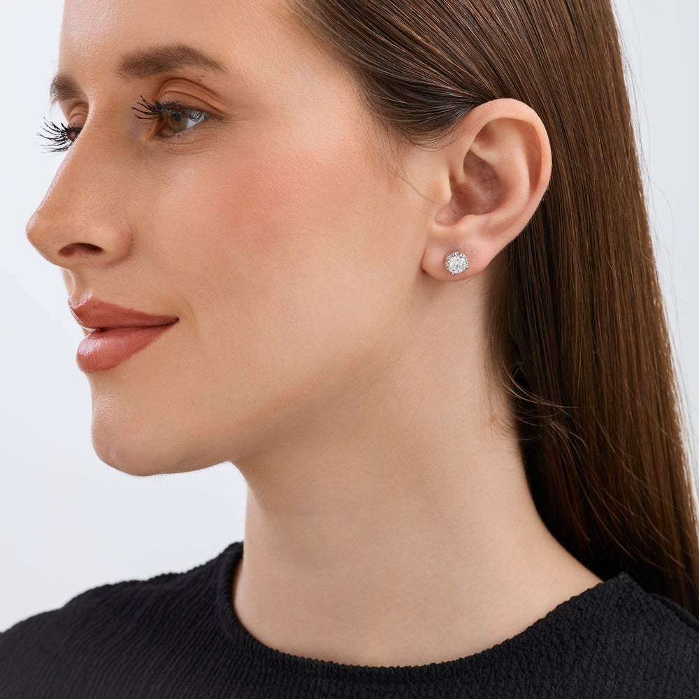 Gilded 1 and 1/2 Carat Lab-Grown Diamond Round-Shaped Hidden Halo Stud Plus