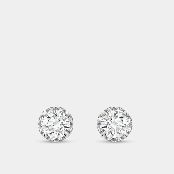 Gilded 1 and 1/2 Carat Lab-Grown Diamond Round-Shaped Hidden Halo Stud Plus