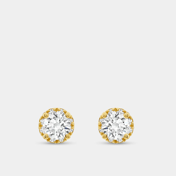Gilded 1 and 1/2 Carat Lab-Grown Diamond Round-Shaped Hidden Halo Stud Plus