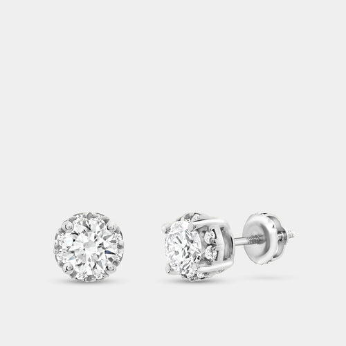 Gilded 1 and 1/2 Carat Lab-Grown Diamond Round-Shaped Hidden Halo Stud Plus