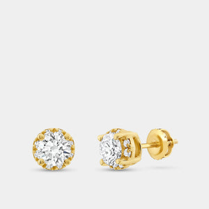 Gilded 1 and 1/2 Carat Lab-Grown Diamond Round-Shaped Hidden Halo Stud Plus