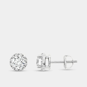 Gilded 1 and 1/2 Carat Lab-Grown Diamond Round-Shaped Hidden Halo Stud Plus