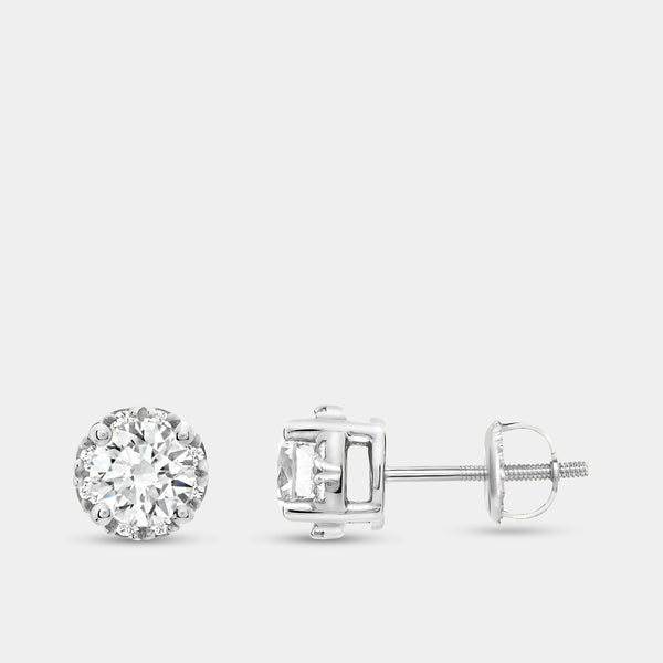 Gilded 1 and 1/2 Carat Lab-Grown Diamond Round-Shaped Hidden Halo Stud Plus
