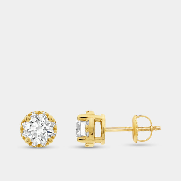 Gilded 1 and 1/2 Carat Lab-Grown Diamond Round-Shaped Hidden Halo Stud Plus