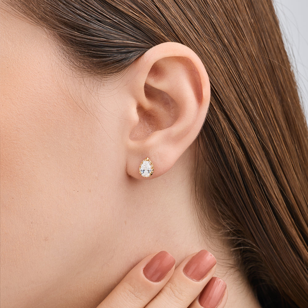 Gilded 1 and 1/4 Carat Lab-Grown Diamond Pear-Shaped Hidden Halo Stud Plus