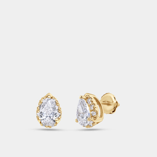 Gilded 1 and 1/4 Carat Lab-Grown Diamond Pear-Shaped Hidden Halo Stud Plus