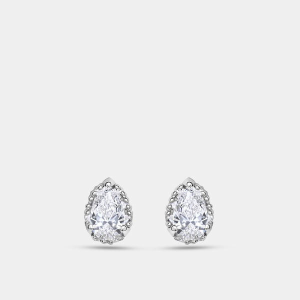 Gilded 1 and 1/4 Carat Lab-Grown Diamond Pear-Shaped Hidden Halo Stud Plus