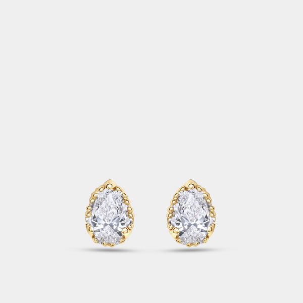 Gilded 1 and 1/4 Carat Lab-Grown Diamond Pear-Shaped Hidden Halo Stud Plus