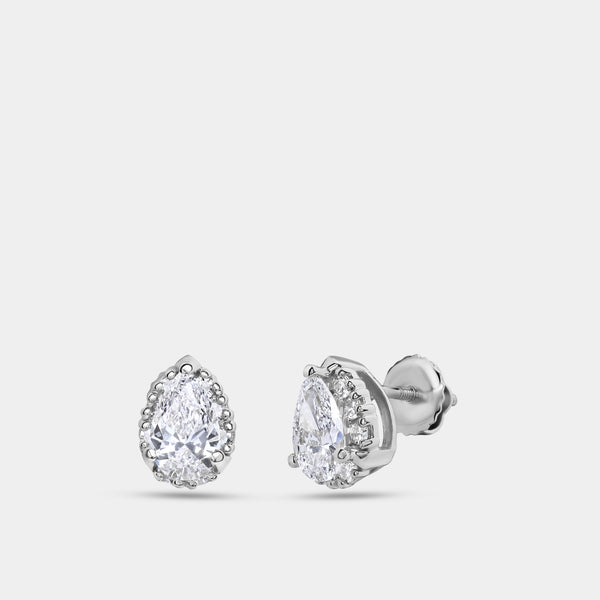 Gilded 1 and 1/4 Carat Lab-Grown Diamond Pear-Shaped Hidden Halo Stud Plus