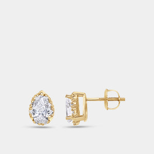 Gilded 1 and 1/4 Carat Lab-Grown Diamond Pear-Shaped Hidden Halo Stud Plus