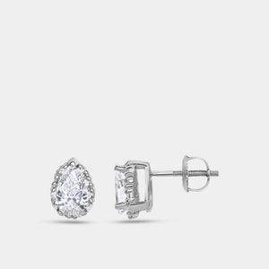 Gilded 1 and 1/4 Carat Lab-Grown Diamond Pear-Shaped Hidden Halo Stud Plus