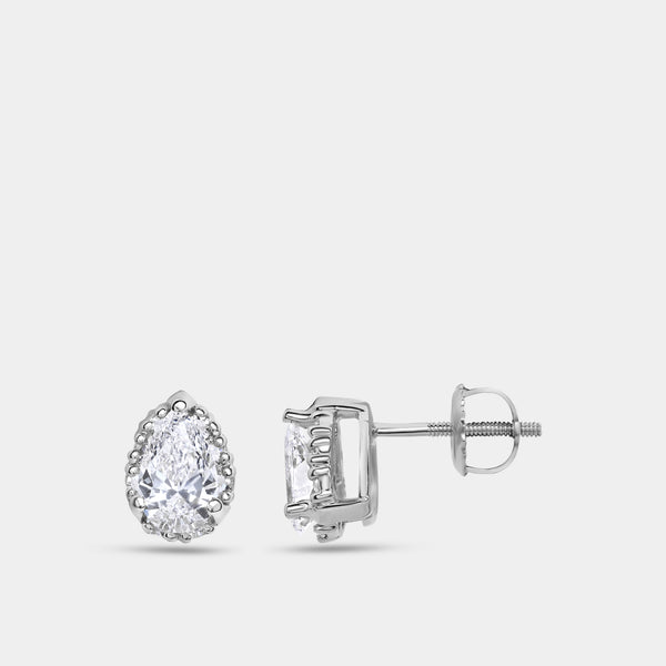 Gilded 1 and 1/4 Carat Lab-Grown Diamond Pear-Shaped Hidden Halo Stud Plus