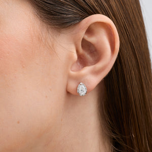 Gilded 1 and 1/2 Carat Lab-Grown Diamond Pear-Shaped Hidden Halo Stud Plus