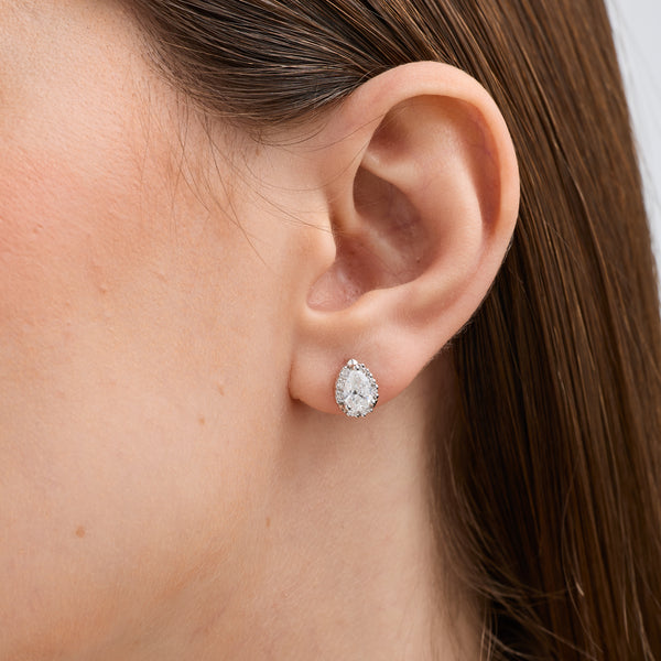 Gilded 1 and 1/2 Carat Lab-Grown Diamond Pear-Shaped Hidden Halo Stud Plus