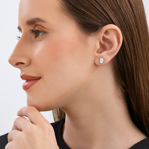 Gilded 1 and 3/8 Carat Lab-Grown Diamond Oval-Shaped Hidden Halo Stud Plus