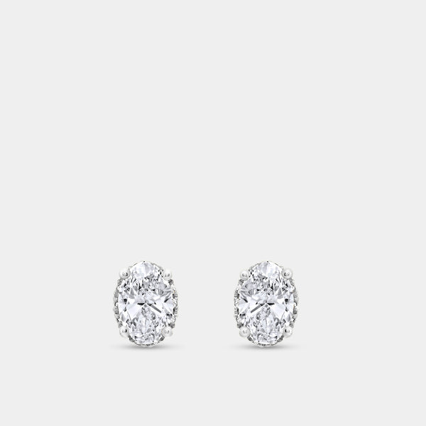 Gilded 1 and 3/8 Carat Lab-Grown Diamond Oval-Shaped Hidden Halo Stud Plus