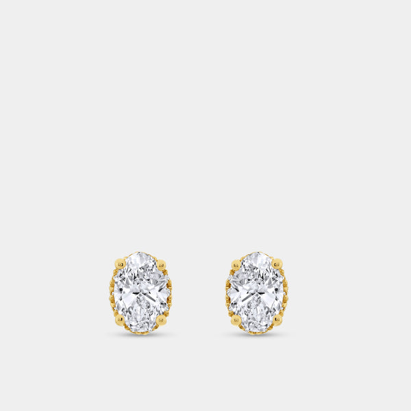 Gilded 1 and 3/8 Carat Lab-Grown Diamond Oval-Shaped Hidden Halo Stud Plus