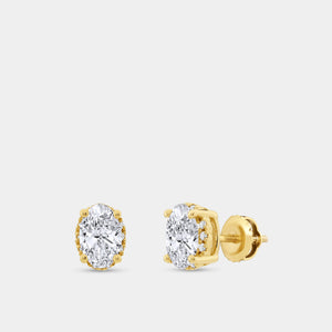 Gilded 1 and 3/8 Carat Lab-Grown Diamond Oval-Shaped Hidden Halo Stud Plus
