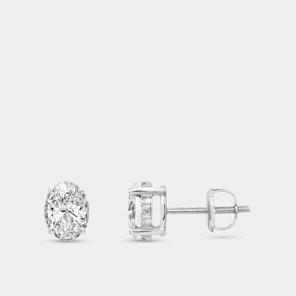 Gilded 1 and 3/8 Carat Lab-Grown Diamond Oval-Shaped Hidden Halo Stud Plus