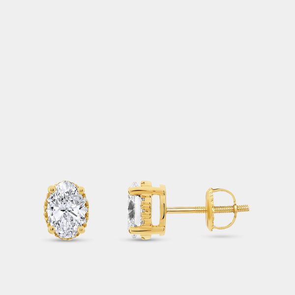 Gilded 1 and 3/8 Carat Lab-Grown Diamond Oval-Shaped Hidden Halo Stud Plus