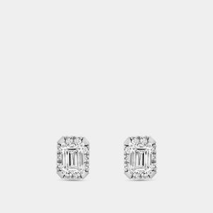 Gilded 1 and 1/10 Carat Lab-Grown Diamond Emerald-Cut Hidden Halo Stud Plus